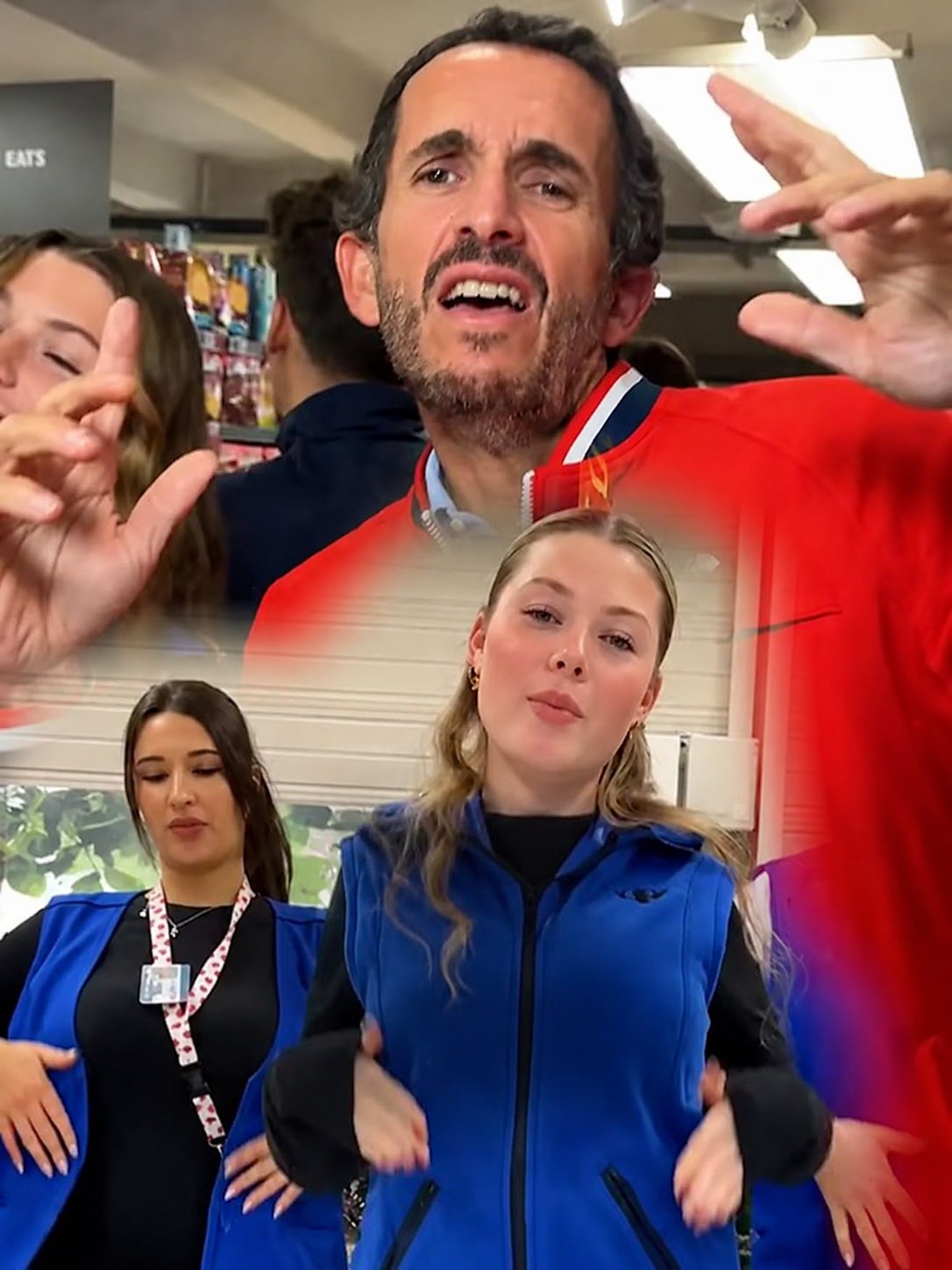 Alexandre Bompard, PDG de Carrefour, sur le tournage à Laval avec l'équipe