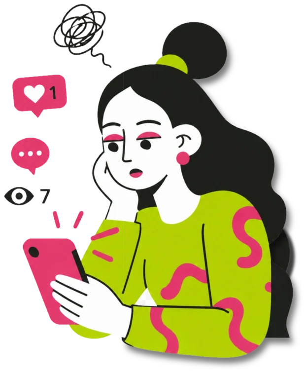 Créatrice qui fixe son téléphone : peu de vues, peu de likes